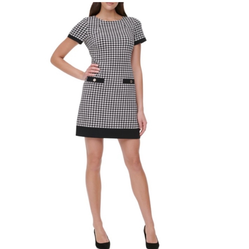 Tommy Hilfiger Houndstooth Black and White Shift Dress Sz 4